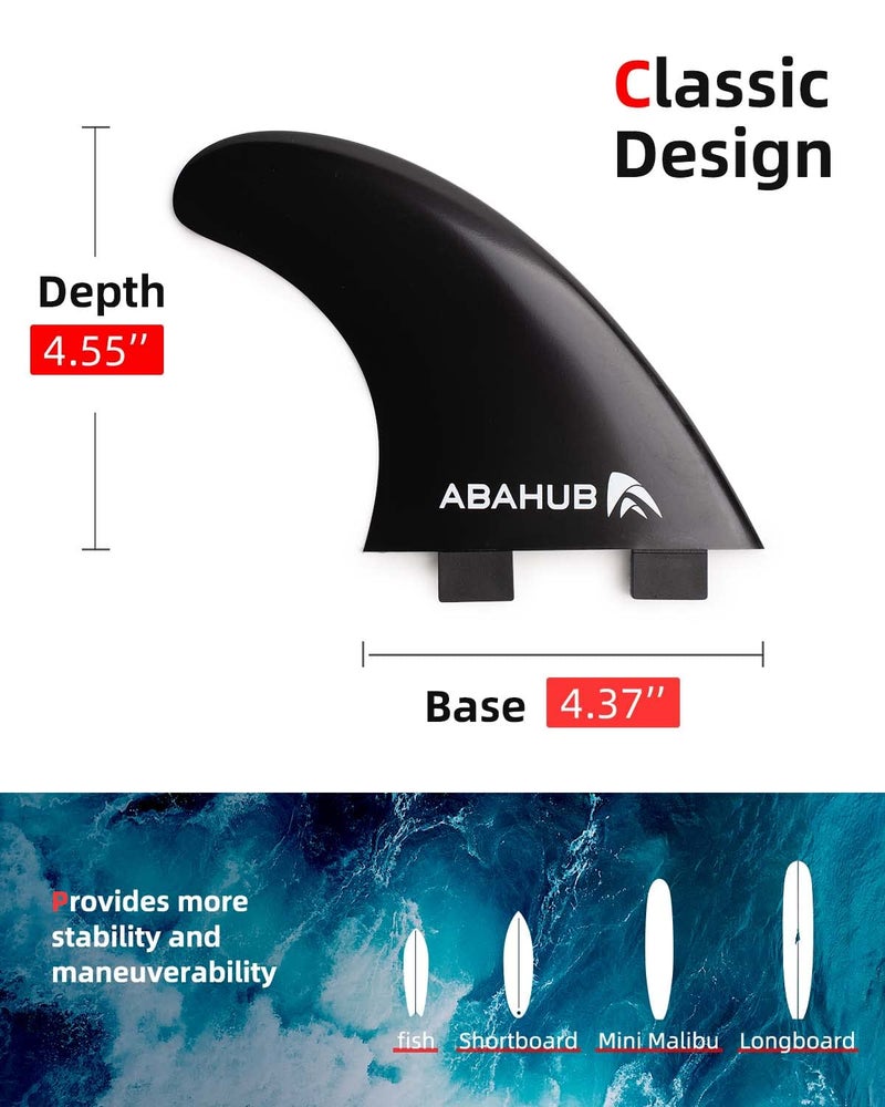 Abahub Surfboard Thruster Fins Set, Compatible with FCS Style Fin Box, Fiberglass Reinforced G5 Surf Fin for Surf Boards, Surfing Longboard, Shortboard, Comes with Screws, Wax Comb and Key, Black - Image 2
